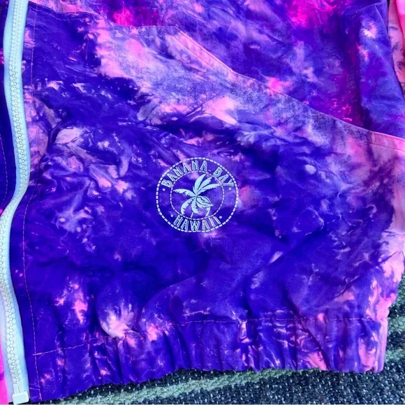 Vintage 80s/90s bright neon pink and purple tie dye zip windbreaker banana bay - Picture 3 of 7